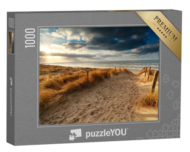 Puzzle 1000 Teile „Sonnenuntergang über Sandweg zur Nordsee, Holland“