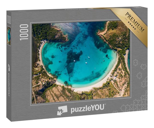 Puzzle 1000 Teile „Stadtbild von Zonza Stadt mit Kirche am Abend, Korsika, Frankreich“
