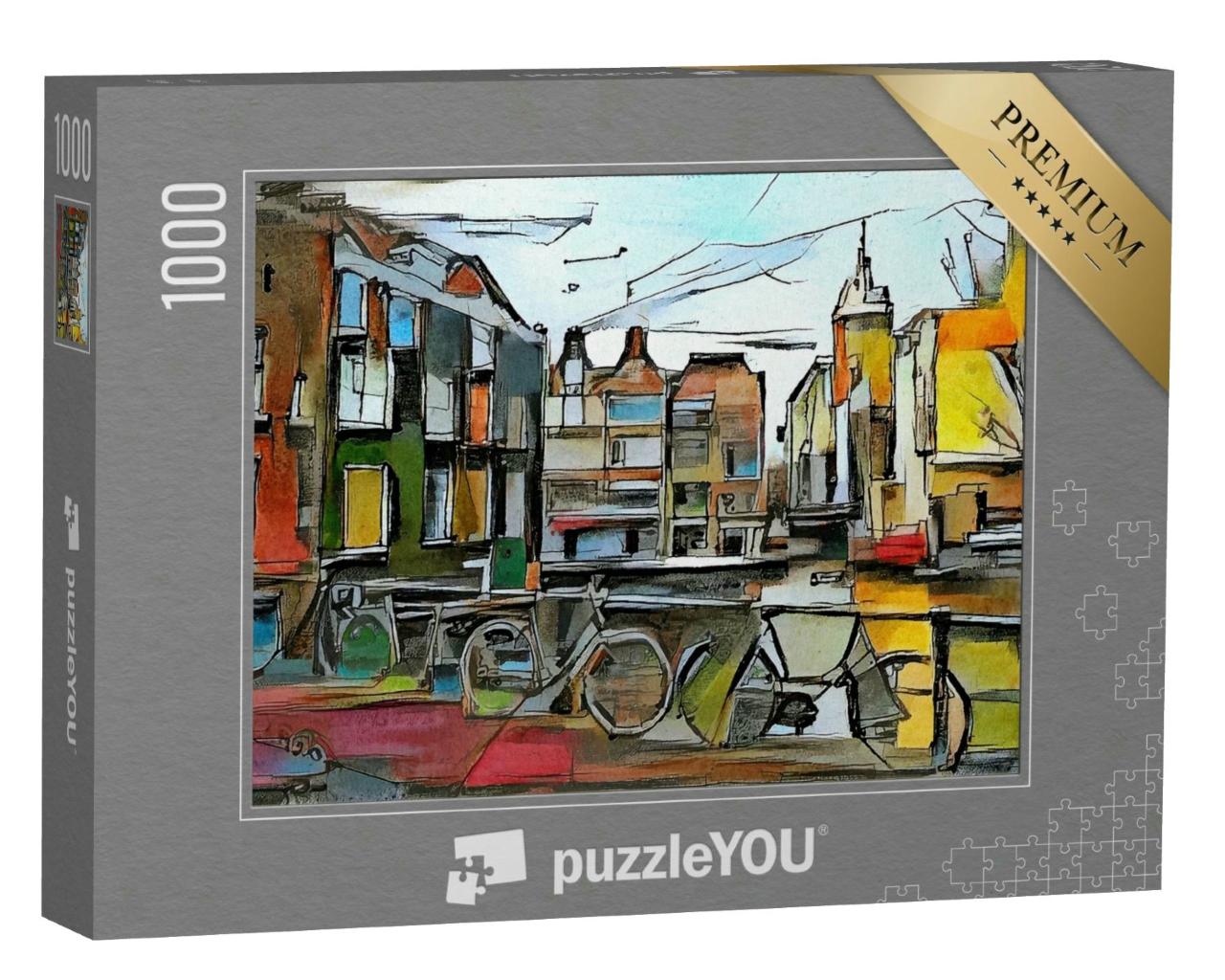 Puzzle 1000 Teile „Europäische Stadtlandschaft aus der Triptychon-Serie, Anlehnung an Picasso“