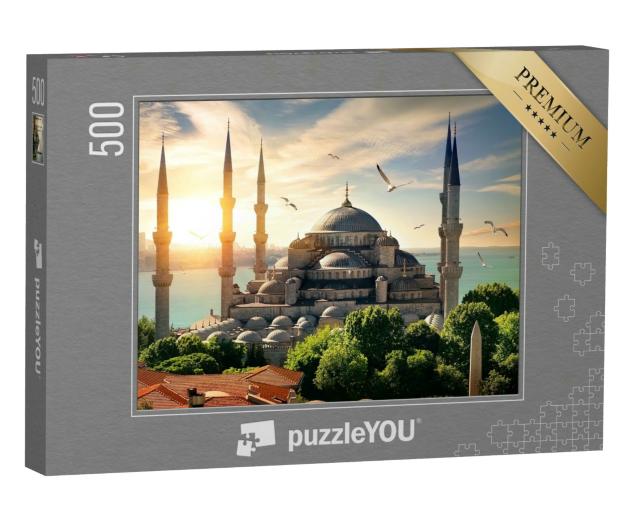 Puzzle 500 Teile „Möwen über der Blauen Moschee und dem Bosporus in Istanbul“