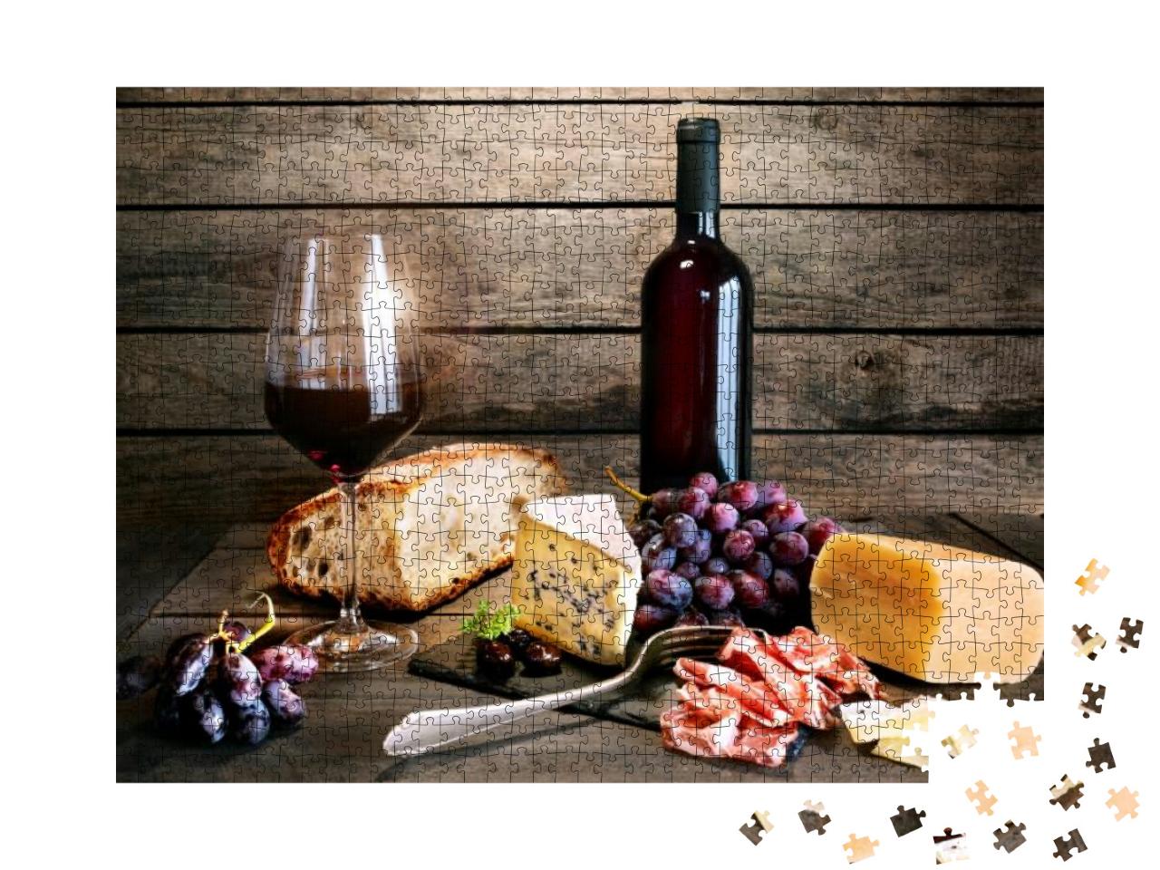Puzzle 1000 Teile „Italienische Lebensart mit Rotwein und Käse“