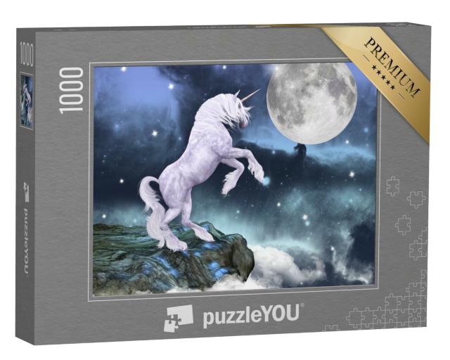 Puzzle 1000 Teile „Einhorn über einem Felsen“