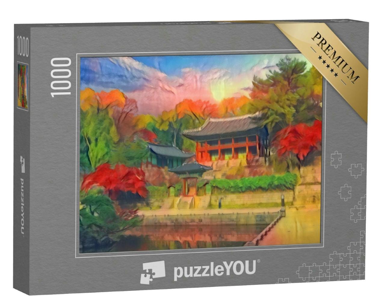 Puzzle 1000 Teile „im Kunst-Stil von Franz Marc - Herbst im Changdeokgung Palast in Seoul Südkorea“