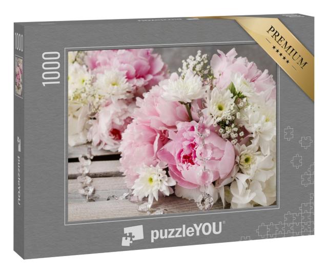 Puzzle 1000 Teile „Blumenarrangement mit rosa Pfingstrosen“