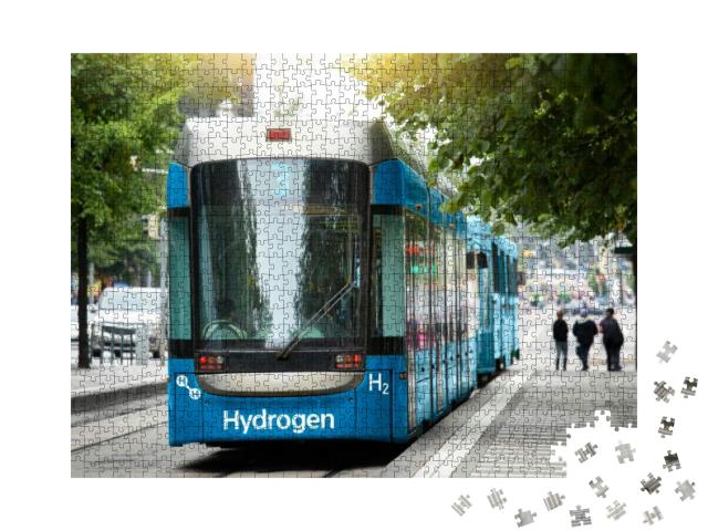 Puzzle 1000 Teile „Eine Wasserstoff-Brennstoffzellen-Straßenbahn steht an der Station“