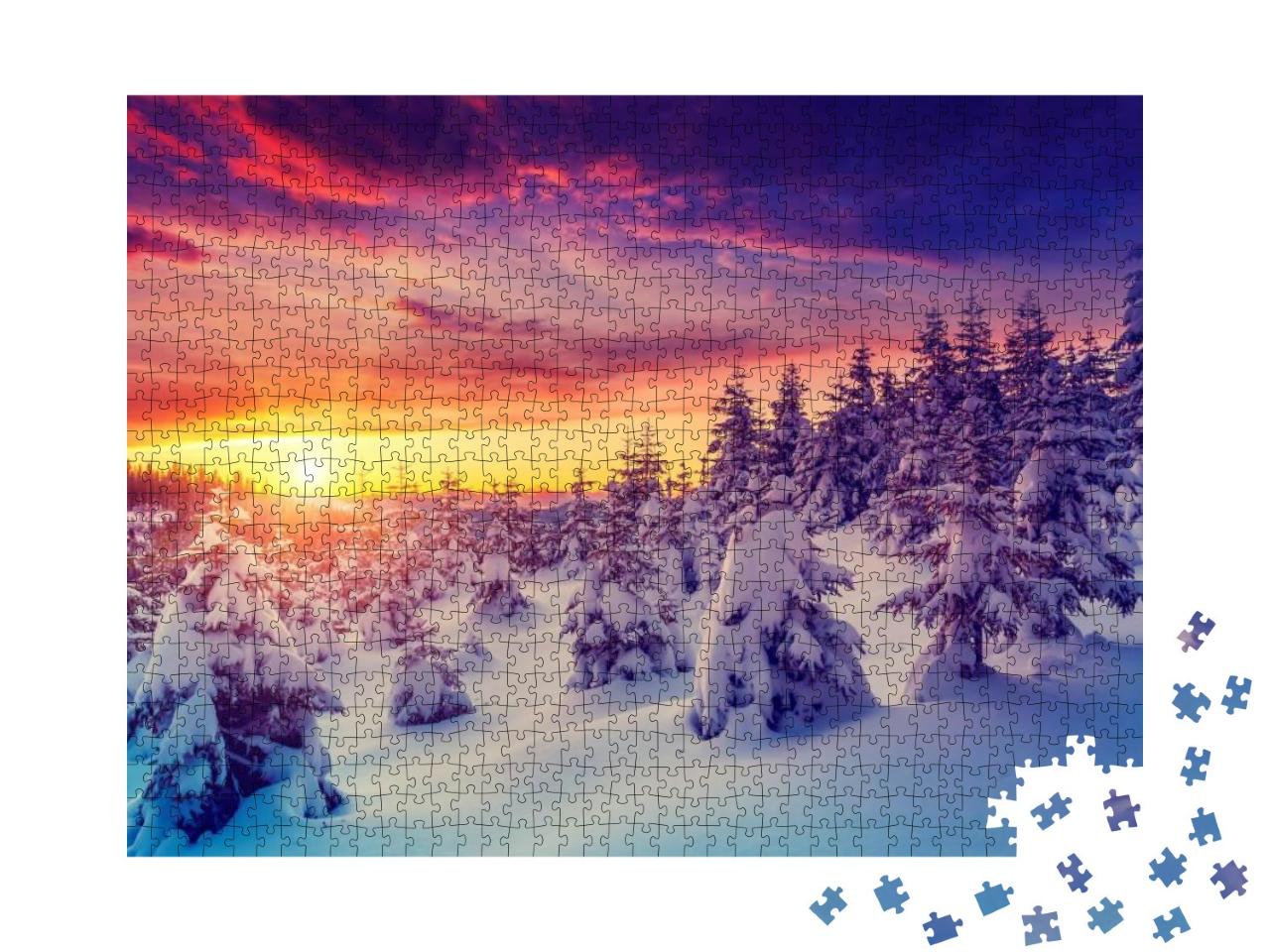Puzzle 1000 Teile „Fantastische Schneelandschaft im Abendlicht, Karpaten, Ukraine, Europa“