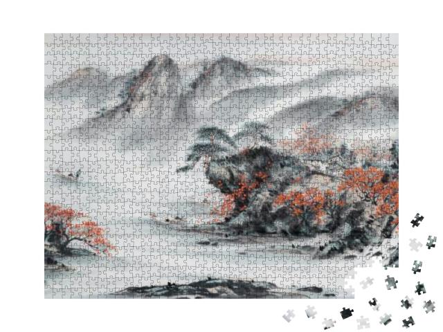 Puzzle 1000 Teile „Traditionelle chinesische Malerei: eine Landschaft“