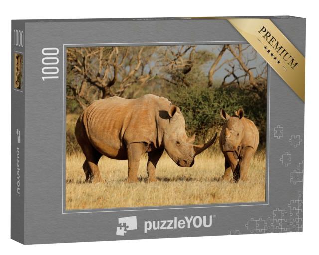 Puzzle 1000 Teile „Breitmaulnashorn mit Kalb in Südafrika“