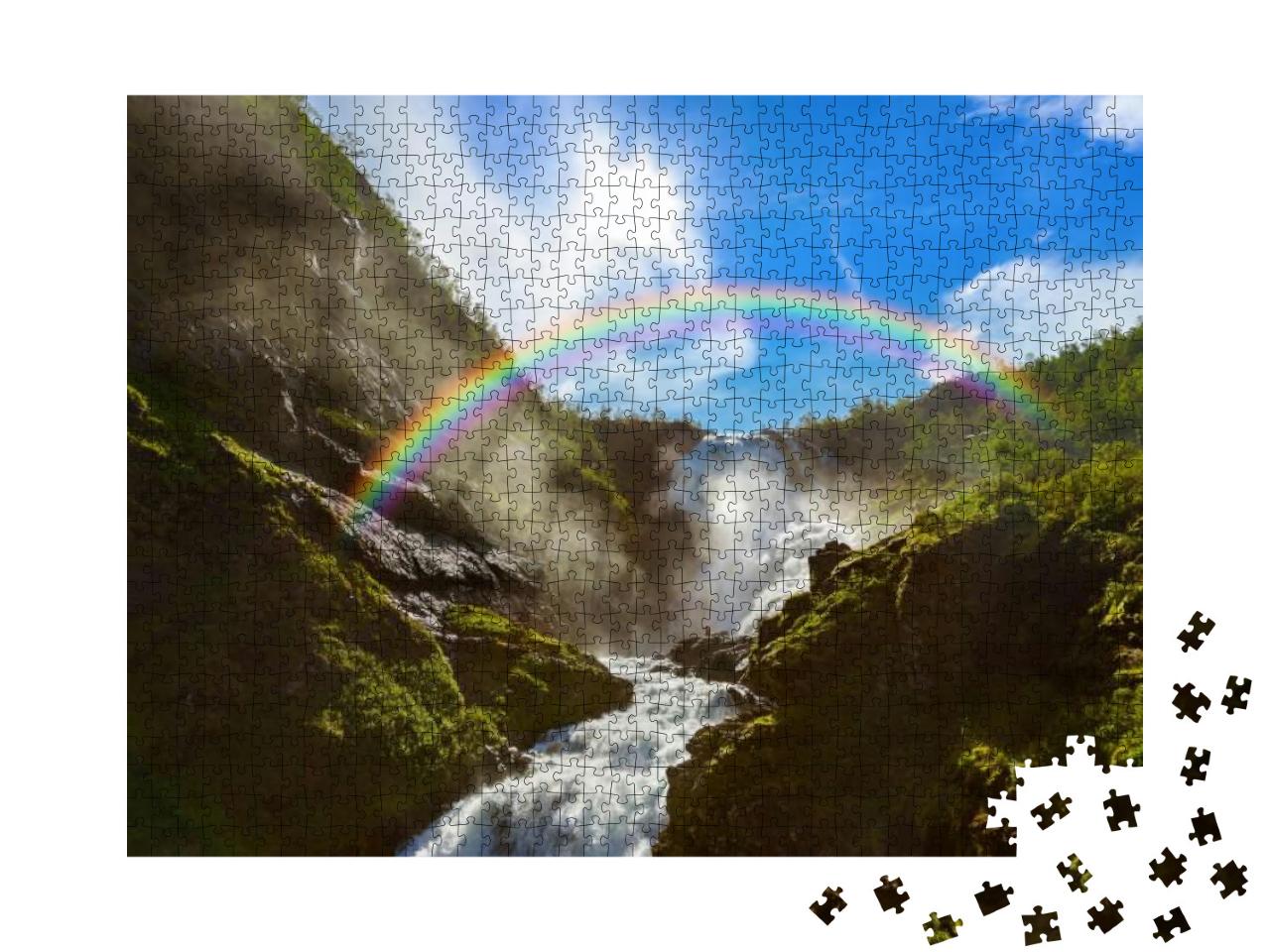 Puzzle 1000 Teile „Beeindruckender Wasserfall Kjosfossen, Natur in Norwegen“