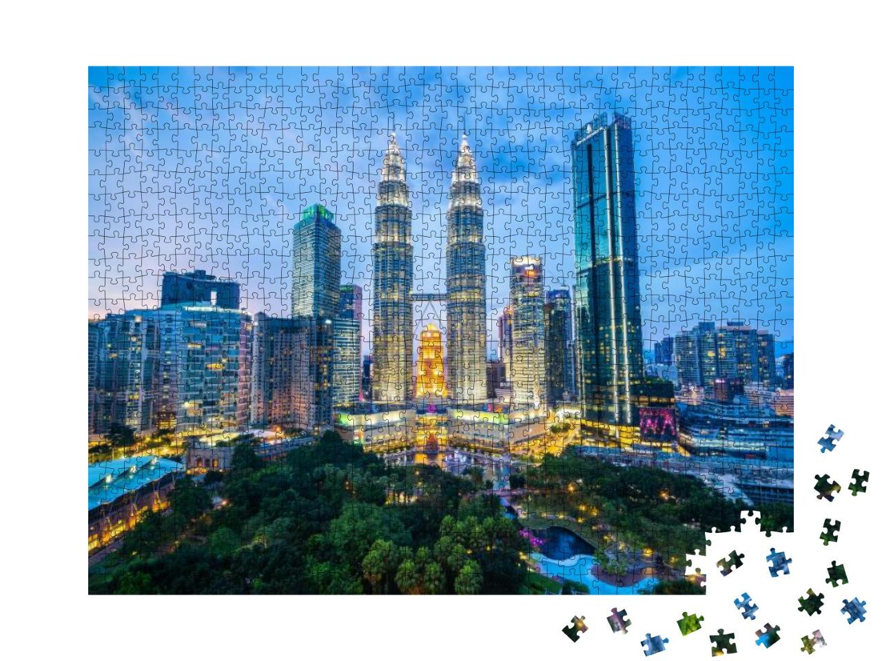 Puzzle 1000 Teile „Kuala Lumpur: Skyline bei Nacht, Architektur“
