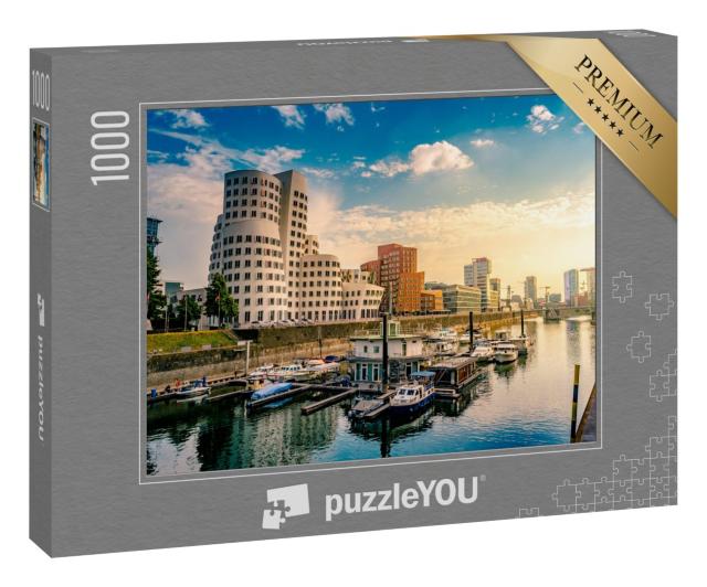 Puzzle 1000 Teile „Morgenlicht über Medienhafen am Rhein, Düsseldorf“