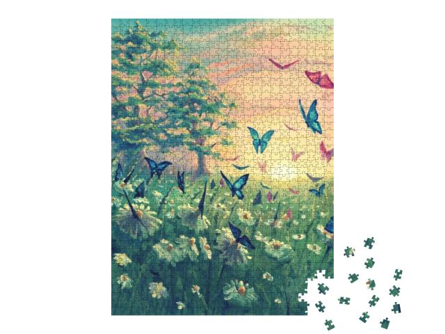 Puzzle 1000 Teile „Sonnenuntergang mit Schmetterlingen“