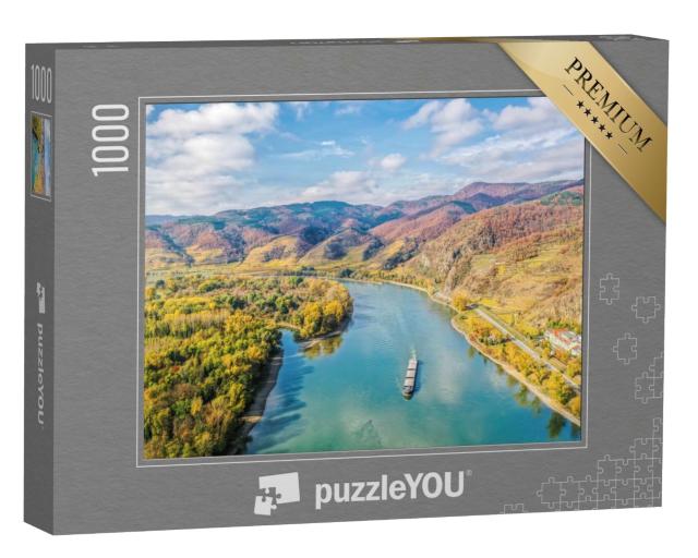 Puzzle 1000 Teile „Panorama des Wachautals mit Schiff auf der Donau“