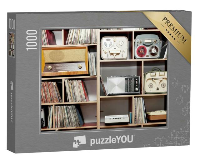 Puzzle 1000 Teile „Sammlung von Vintage-Radios, Plattenspielern und Schallplatten“