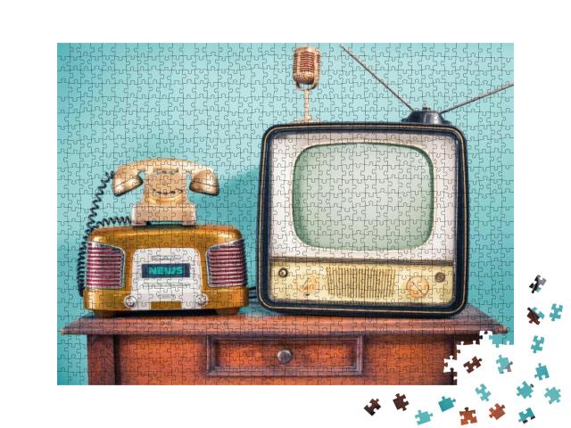 Puzzle 1000 Teile „Retro TV-Gerät und Radio aus den 60er Jahren“