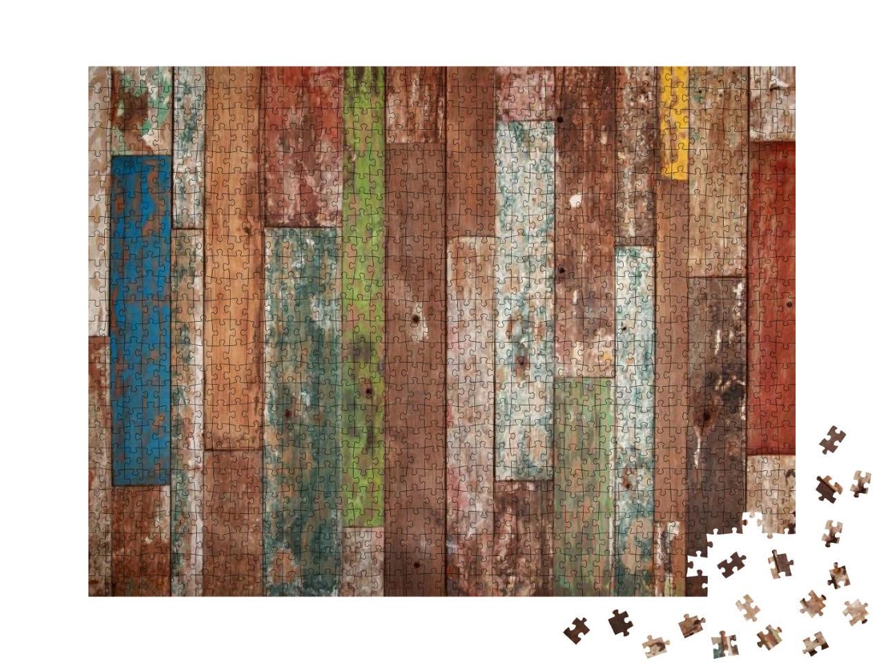 Puzzle 1000 Teile „Farbige Holzdielen in Grunge-Optik “