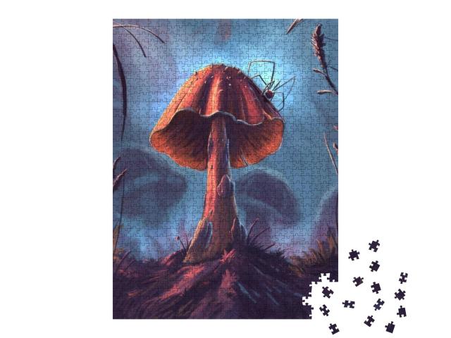 Puzzle 1000 Teile „Ein Fantasie-Pilz mit Spinne, digitale Illustration“