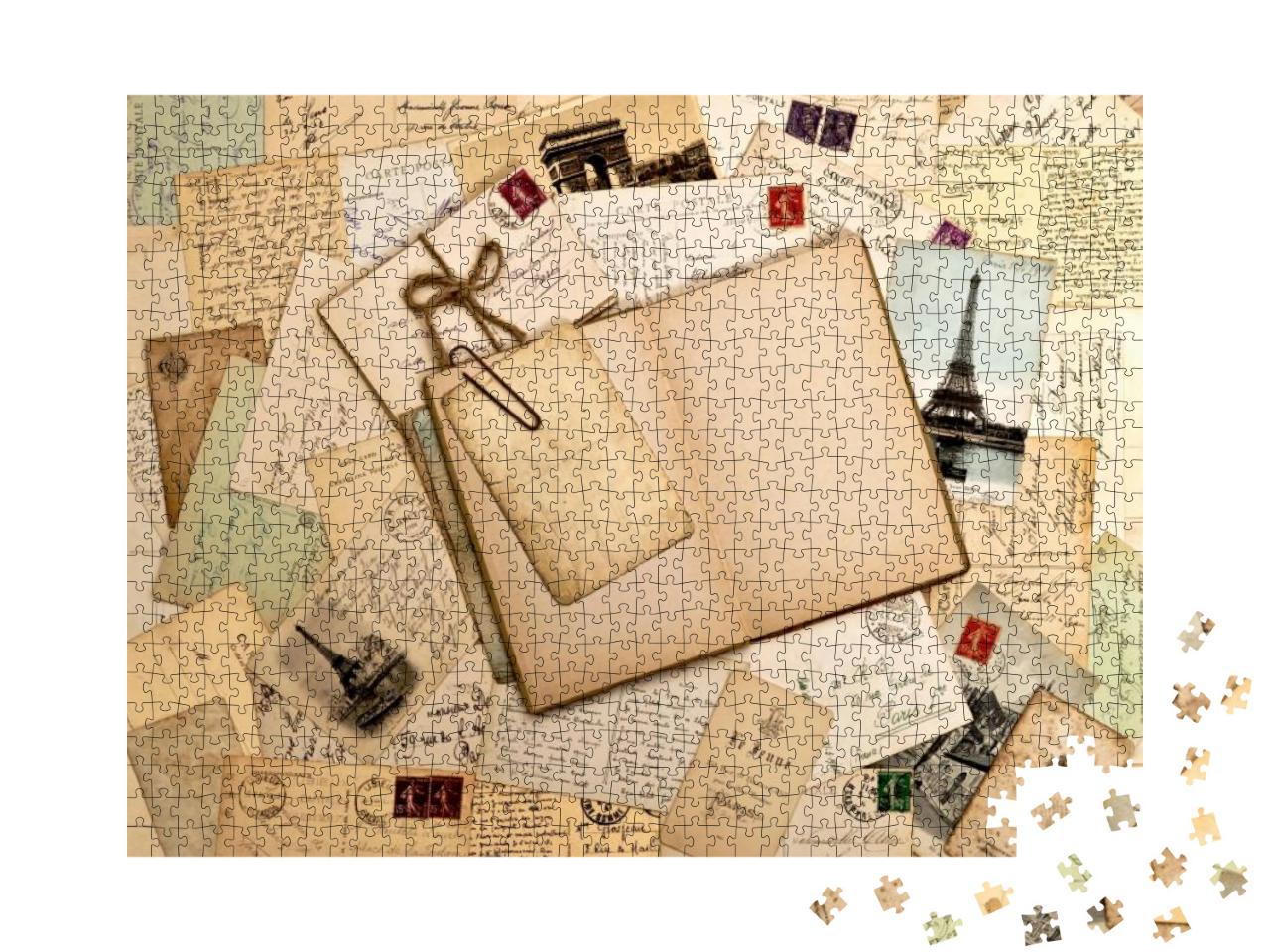 Puzzle 1000 Teile „Alte Briefe, Postkarten und leeres offenes Buch“