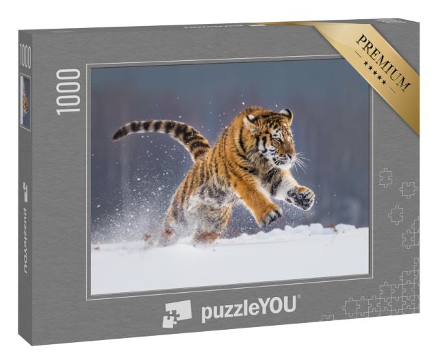 Puzzle 1000 Teile „Kraftvoll und majestätisch: Sibirischer Tiger im Schnee“