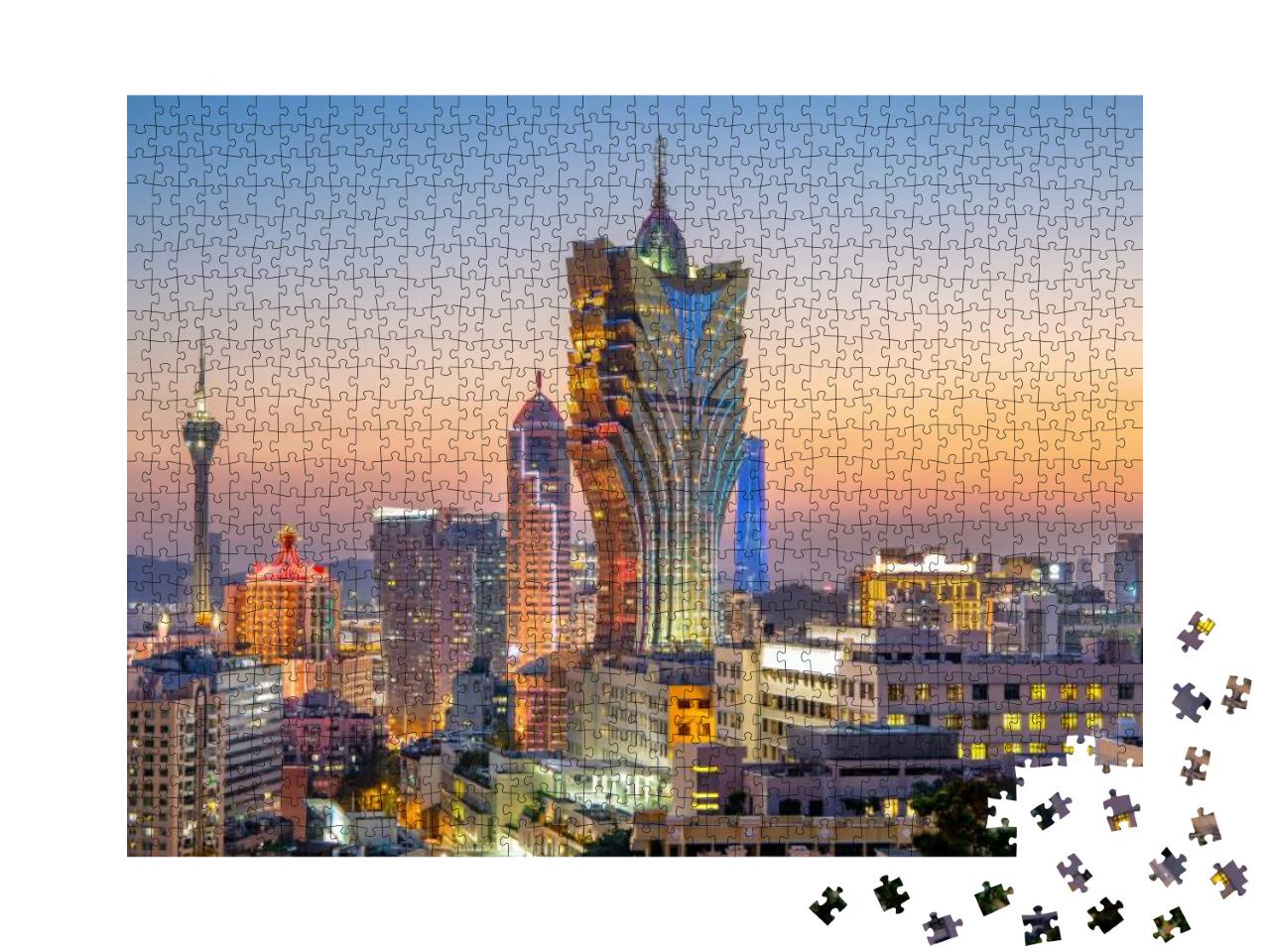 Puzzle 1000 Teile „Skyline von Macau bei Nacht“