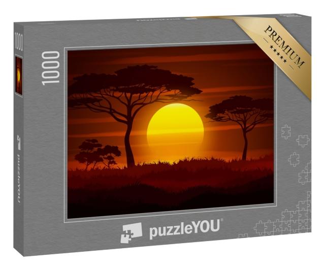 Puzzle 1000 Teile „Sonnenuntergang in der afrikanischen Savanne“