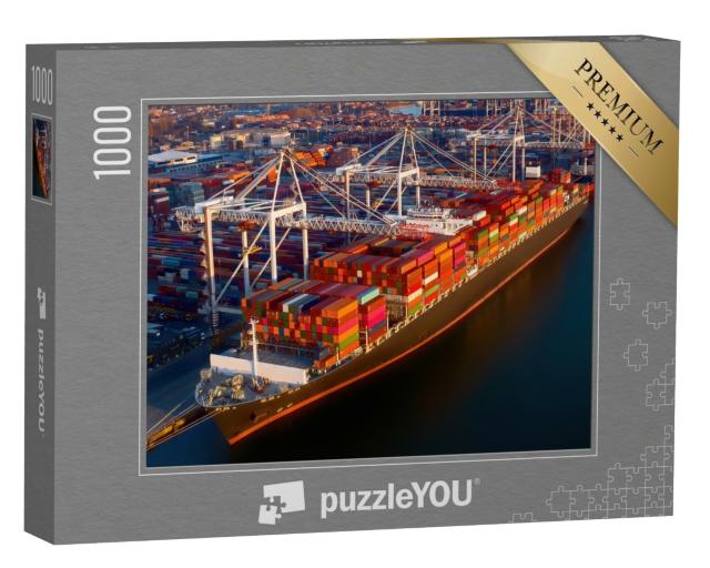 Puzzle 1000 Teile „Container auf einem riesigen Frachtschiff im Hafen von Southampton“