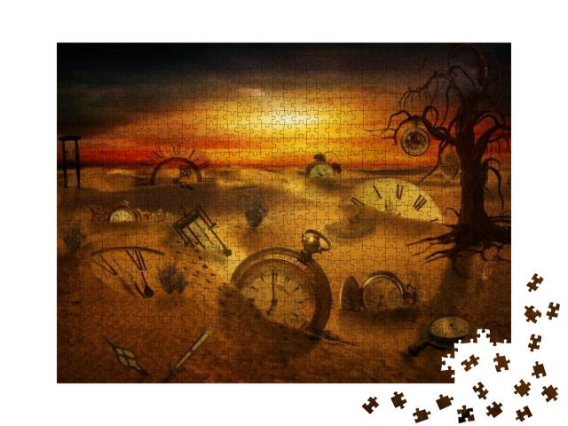 Puzzle 1000 Teile „Verschiedene Arten von Uhren stecken im Sand “