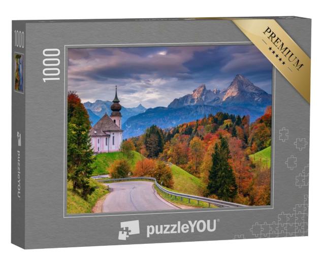 Puzzle 1000 Teile „Maria Gern Kirche und Watzmann im Herbst, Bayern, Deutschland“