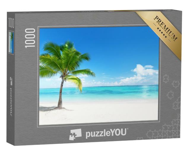 Puzzle 1000 Teile „Paradiesischer Strand mit Palme an der Küste der Dominikanischen Republik“