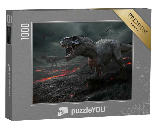 Puzzle 1000 Teile „Saurier mit Lava-Landschaft“