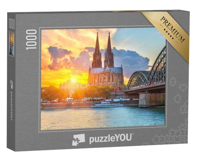 Puzzle 1000 Teile „Blick auf den Kölner Dom im goldenen Sonnenuntergang“