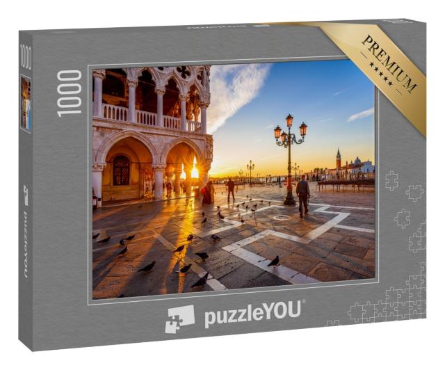 Puzzle 1000 Teile „Markusplatz und Dogenpalast im Sonnenaufgang, Venedig, Italien “