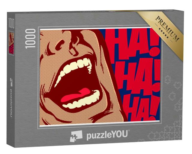 Puzzle 1000 Teile „Pop-Art-Stil Mund des Mannes lacht “