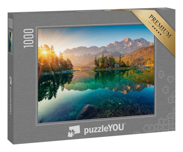 Puzzle 1000 Teile „Sommer-Sonnenaufgang am Eibsee mit Zugspitze“