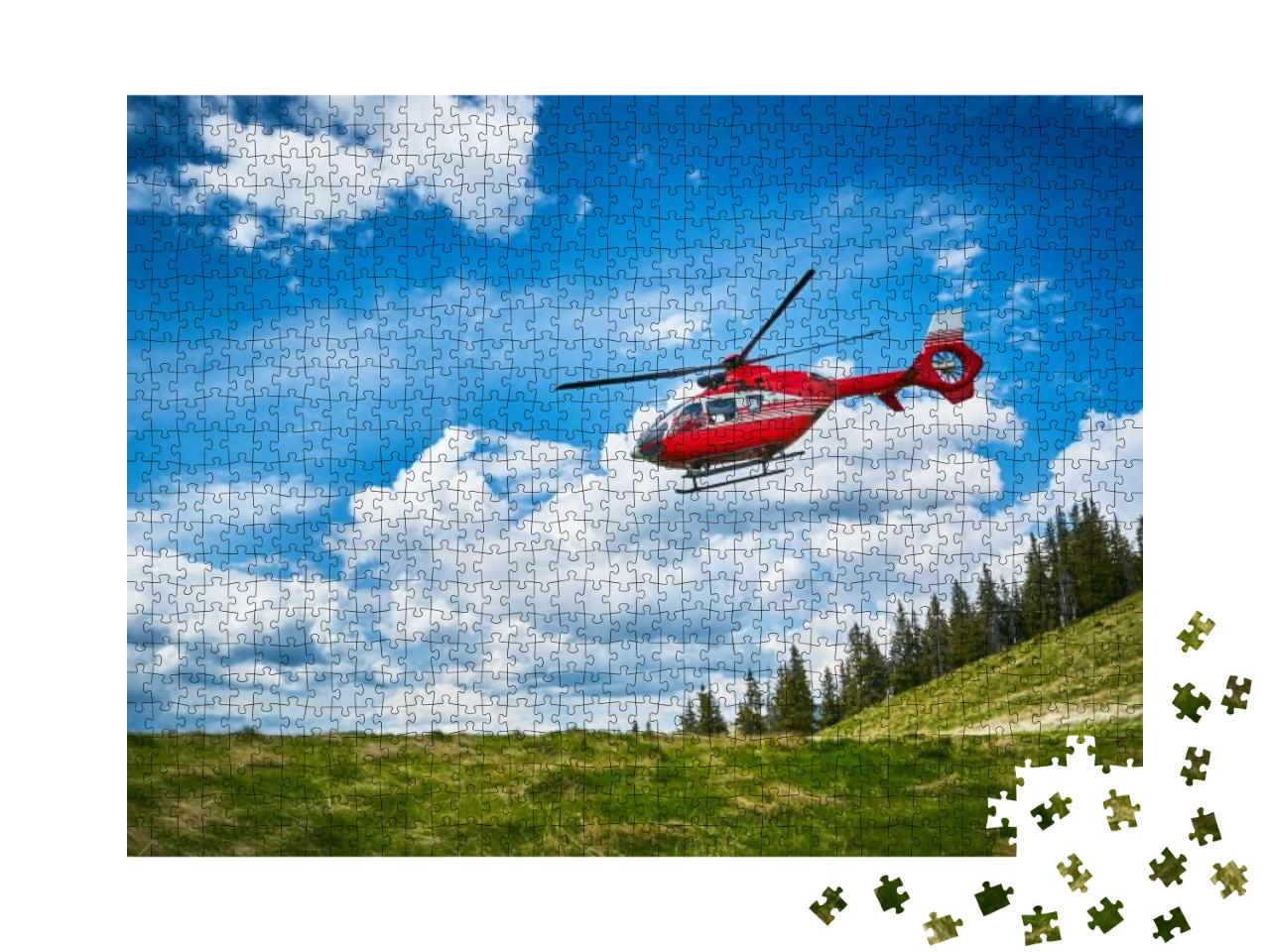 Puzzle 1000 Teile „Start eines Hubschraubers in den Bergen“