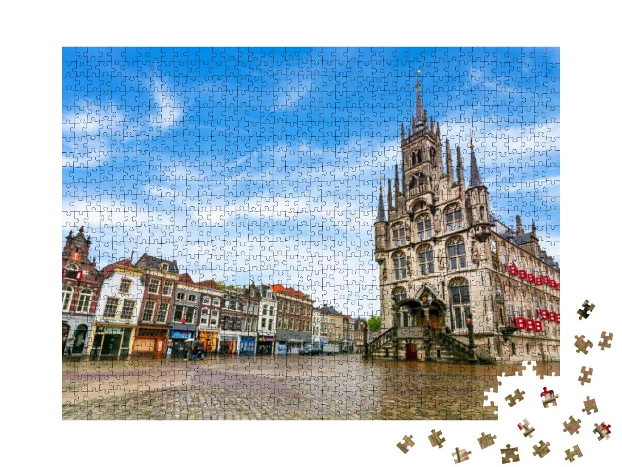 Puzzle 1000 Teile „Wunderschönes Rathaus von Gouda am Marktplatz, Niederlande“