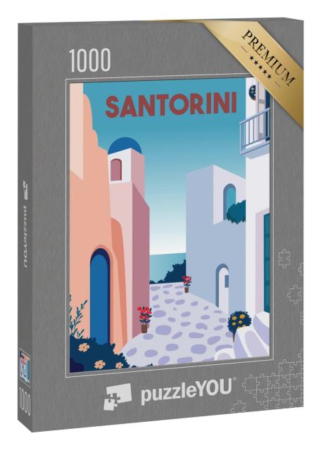 Puzzle 1000 Teile „Santorini Vektor-Illustration mit histroischen Gebäuden“