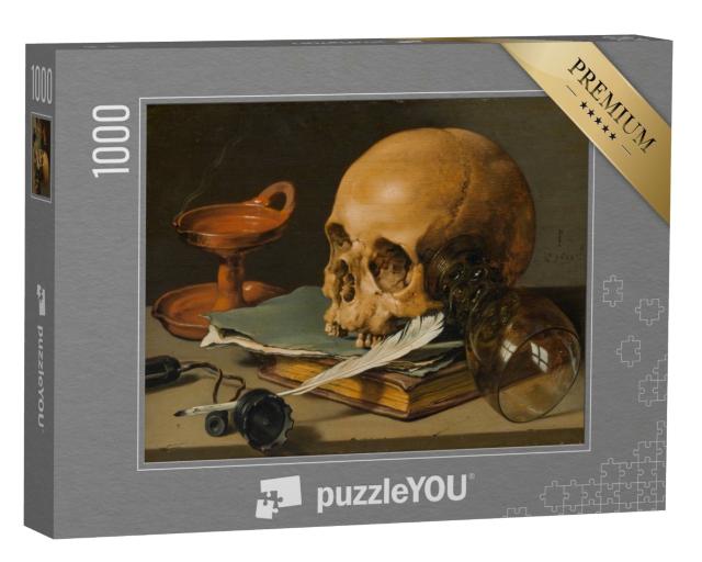 Puzzle 1000 Teile „Pieter Claesz - Stilleben mit einem Totenkopf und Schreibfeder“