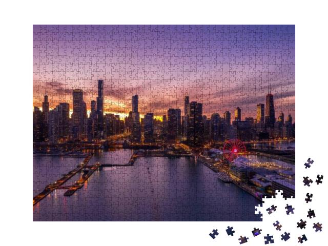 Puzzle 1000 Teile „Chicago Stadtzentrum mit Skyline, Luftaufnahme“