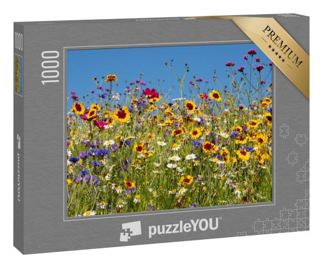 Puzzle 1000 Teile „Bunte Wildblumen blühen vor dem Savill Garden, Egham, Surrey“
