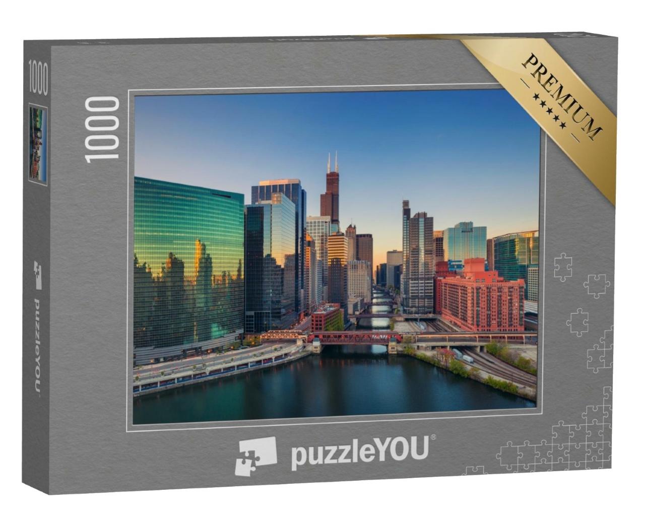 Puzzle 1000 Teile „Chicago in der Morgendämmerung, Illinois, USA“