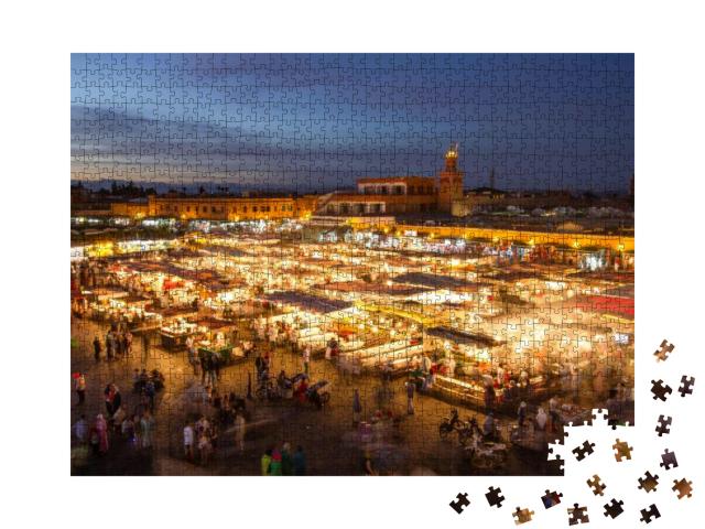 Puzzle 1000 Teile „Jamaa el Fna-Marktplatz in der Abenddämmerung, Marrakesch, Marokko“