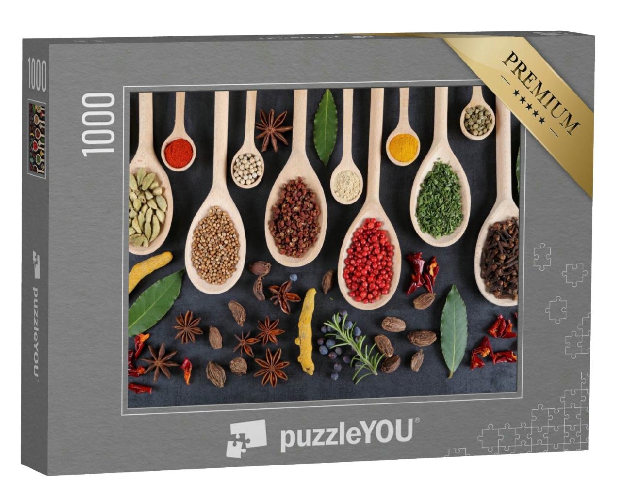 Puzzle 1000 Teile „Aromatische Gewürze auf Holzlöffeln“