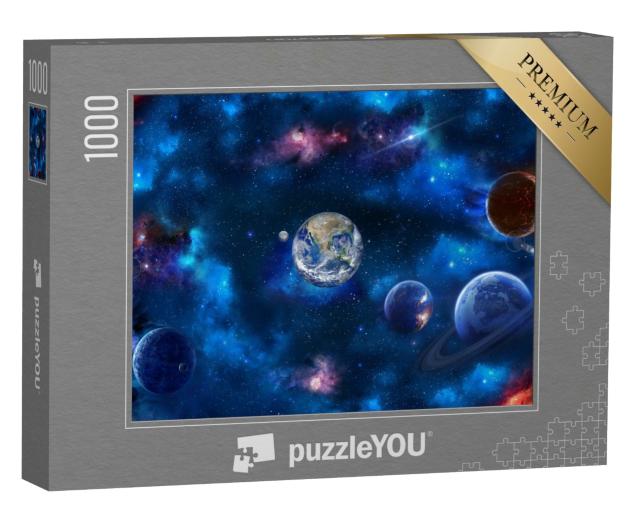 Puzzle 1000 Teile „Weltraumszene mit Planeten, Sternen und Galaxien in hoher Auflösung“