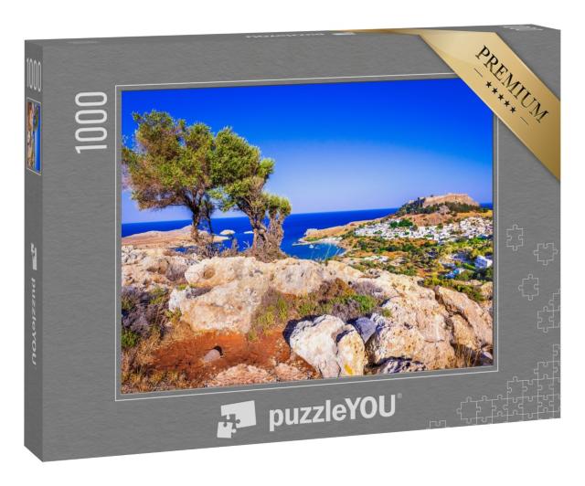 Puzzle 1000 Teile „Lindos, Dorf auf Rhodos mit Akropolis“