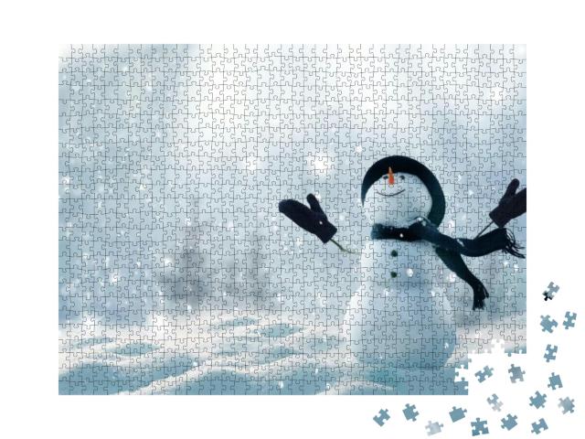 Puzzle 1000 Teile „Ein Scheemann im glänzenden Schnee“