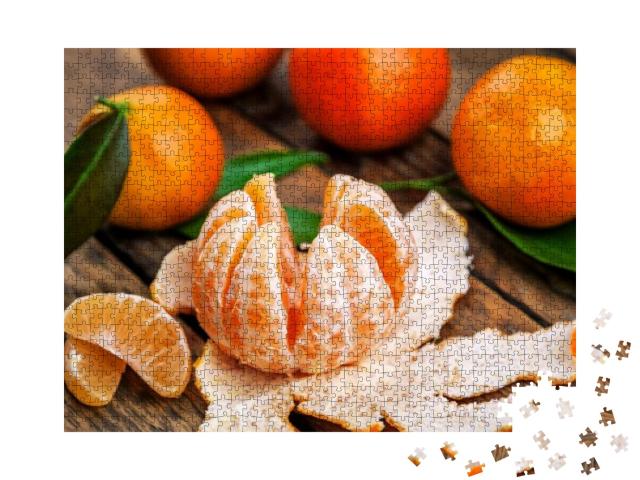 Puzzle 1000 Teile „Saftige Mandarinen, Tangerine, grüne Blätter“
