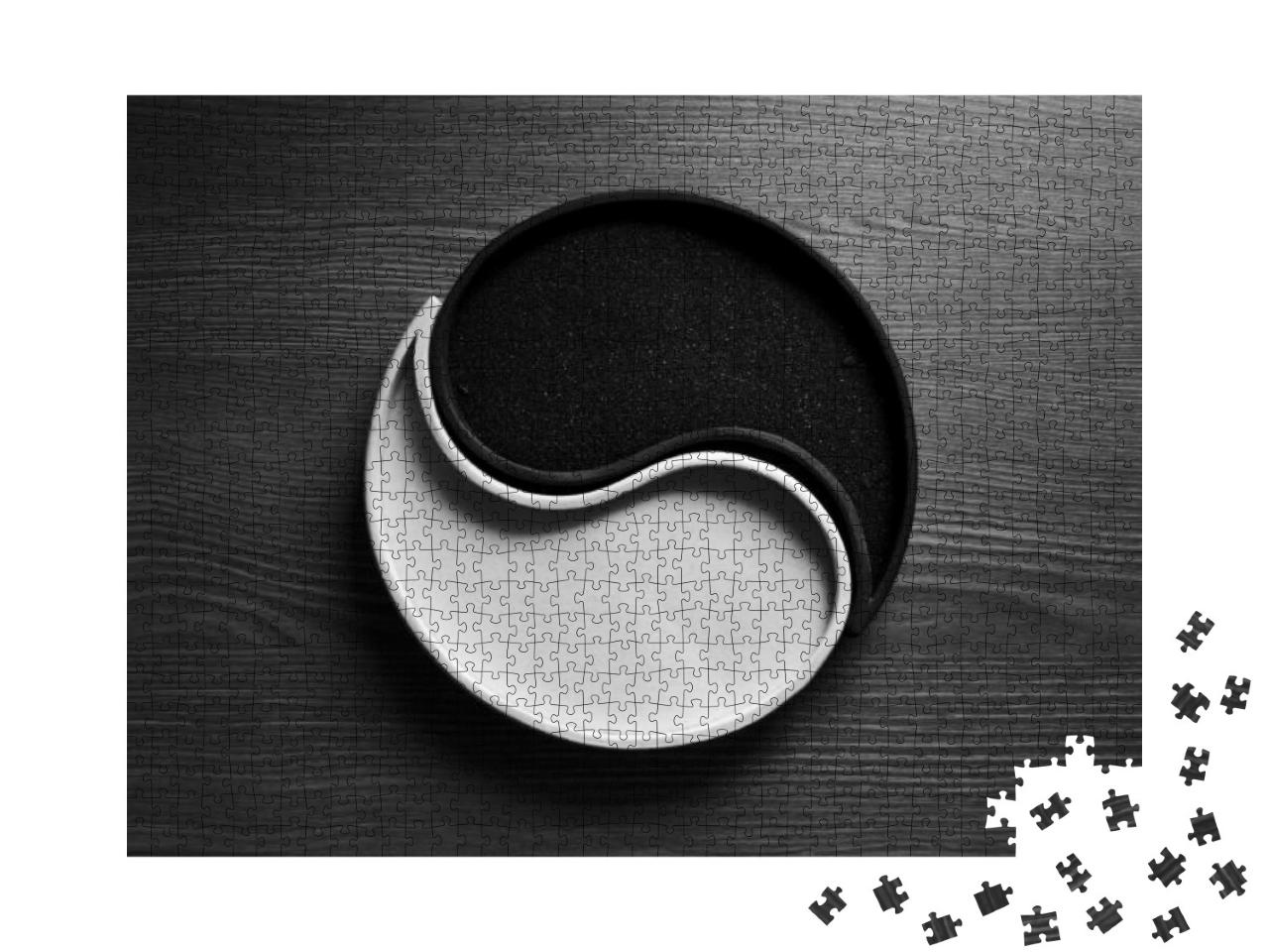 Puzzle 1000 Teile „Schwarzes und weißes Sand-Ying-Yang-Symbol“
