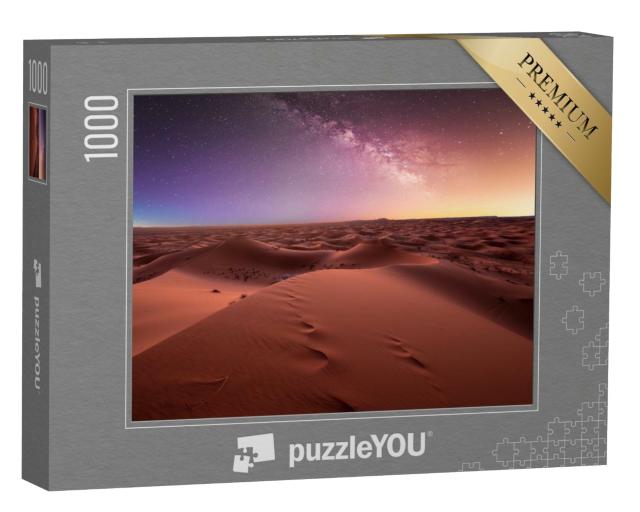 Puzzle 1000 Teile „Milchstraße und die Dünen von Erg Chebbi in der Sahara-Wüste, Marokko“