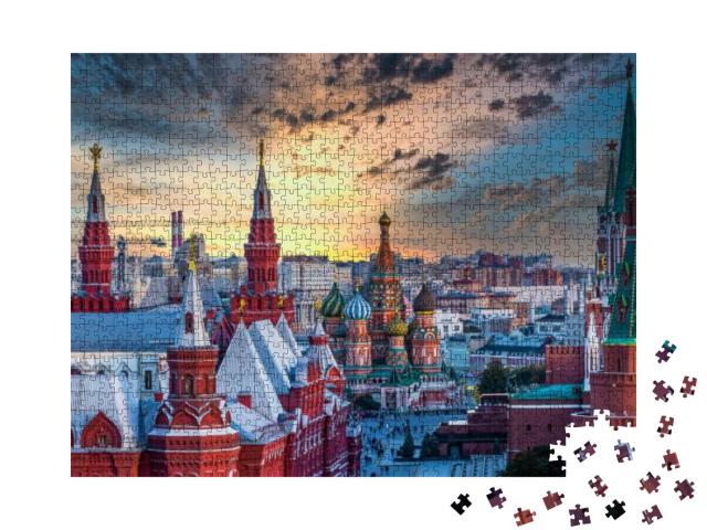 Puzzle 1000 Teile „Basilius Kathedrale und Architektur am Roten Platz, Moskau, Russland“